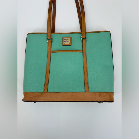 VTG Dooney & Bourke Bone Pebbled Leather Turquoise Cynthia Tote Shoulder Bag - Picture 4 of 17